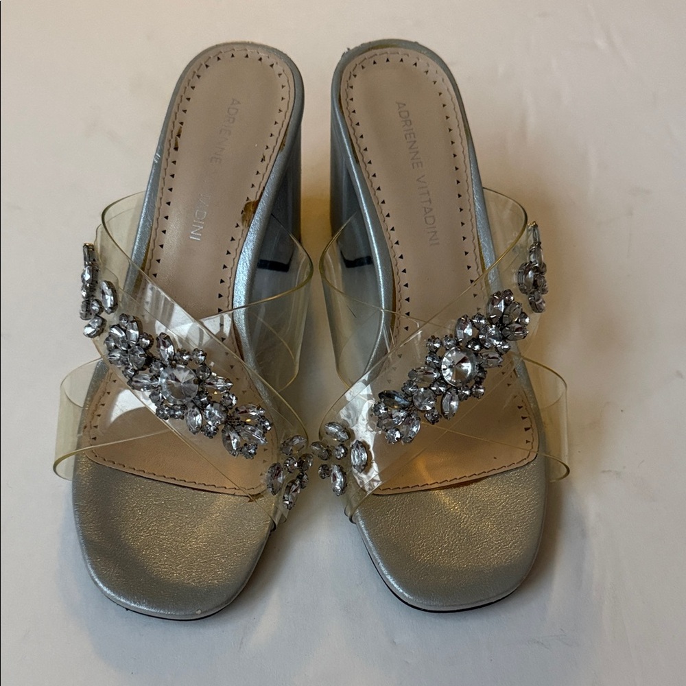 Adrienne Vittadini Silver Crystal Embellished Heels